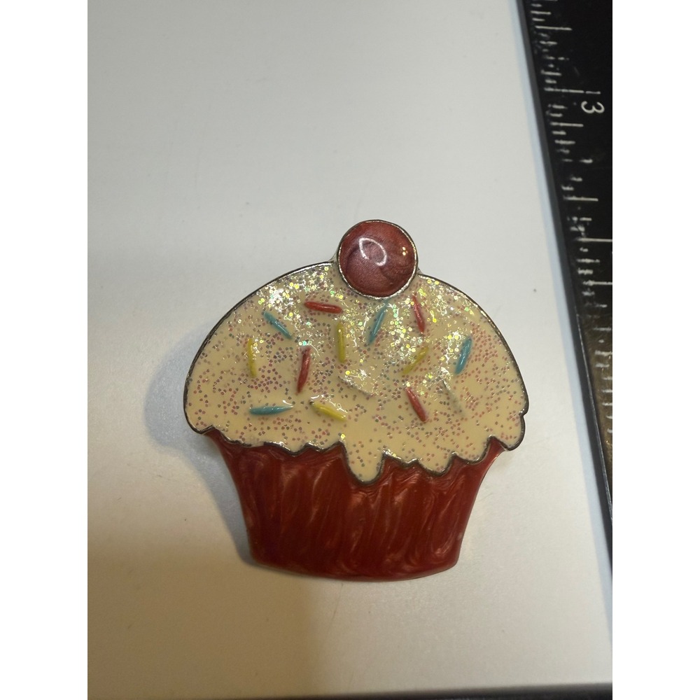 Glitter Cupcake Enamel Hair Clip‎ Scarf Clip Red White Sprinkles Accessory
